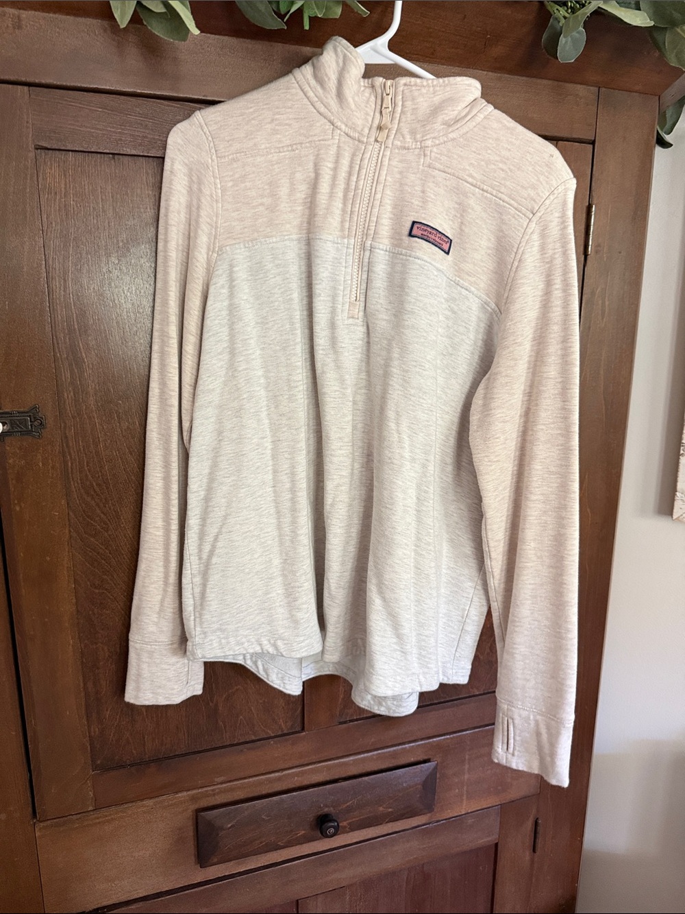 Vineyard Vines Two-Tone Beige/Cream Quarter-Zip Pullover